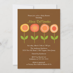 Brown & Orange Flowers Baby Shower Invitation