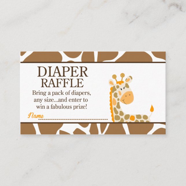Brown/Orange Giraffe Baby Shower Diaper Raffle Enclosure Card (Front)