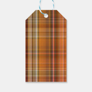 BROWN ORANGE GOLD TAN AUTUMN PLAID PATTERN GIFT TAGS