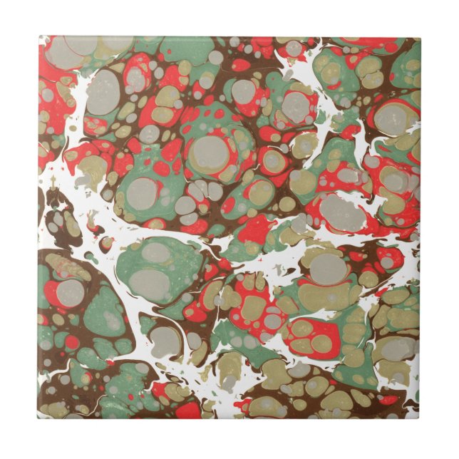 Brown Orange Green Abstract Marble Texture Tile (Front)