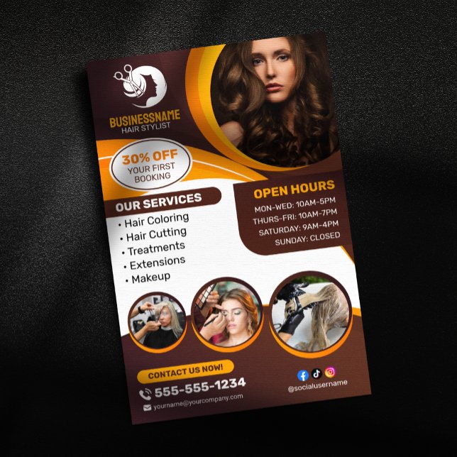 Brown Orange Hairdresser Hairstylist Makeup salon Flyer (Creator Uploaded)