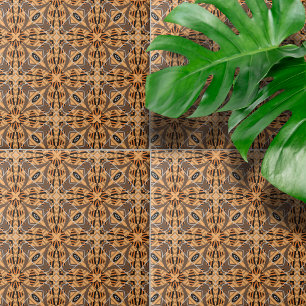 Brown Orange Intricate Mosaic Geometric Pattern  Tile