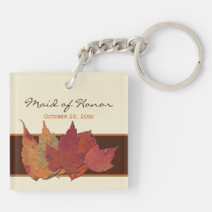 Brown, Orange, Ivory Dried Leaves Acrylic Keychain