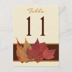 Brown Orange Ivory Dried Leaves Table Number Card