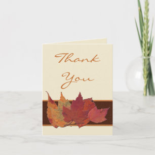 Brown Orange Ivory Dried Leaves Thank You Card