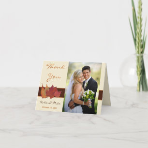 Brown Orange Ivory Dried Leaves Thank You Card
