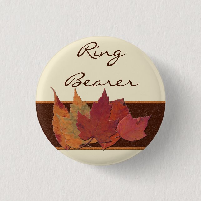 Brown Orange Ivory Dried Leaves Wedding Party Pin (Front)