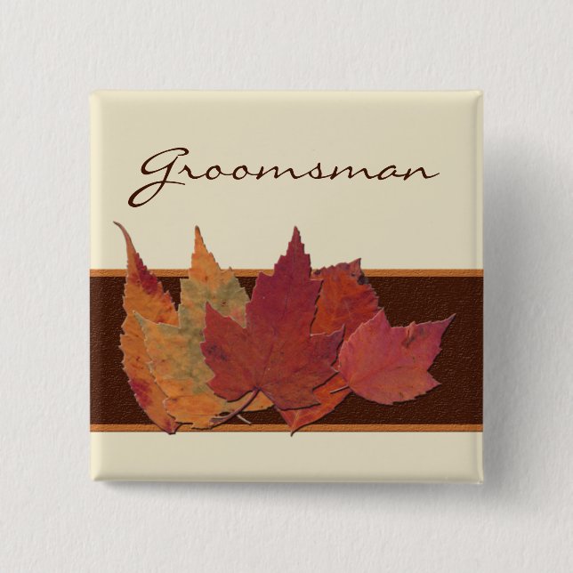 Brown Orange Ivory Dried Leaves Wedding Party Pin (Front)