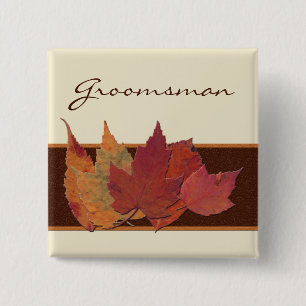 Brown Orange Ivory Dried Leaves Wedding Party Pin