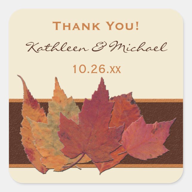 Brown Orange Ivory Dried Leaves Wedding Sticker (Front)