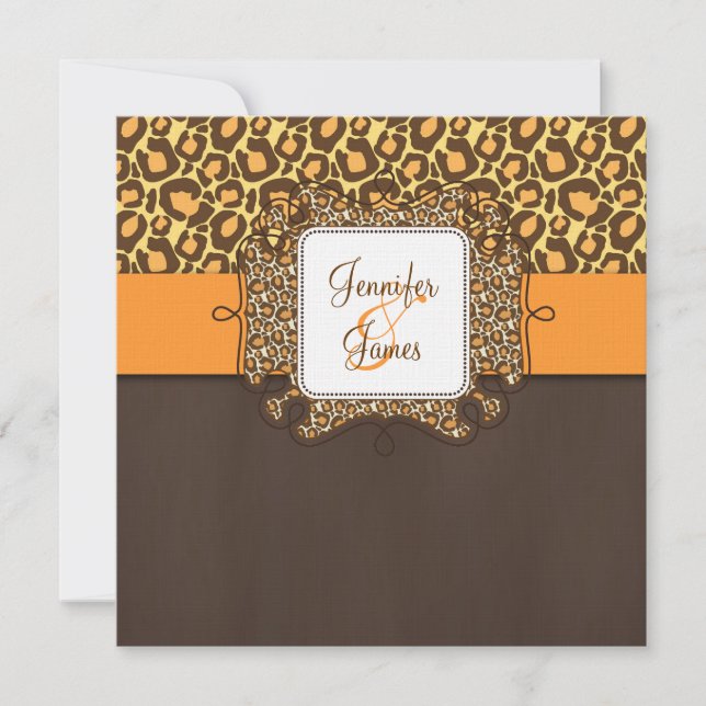 Brown Orange Leopard Spots Wedding Invitation (Front)