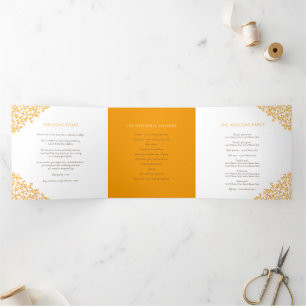 Brown orange monogram dedication photo wedding Tri Tri-Fold Programme