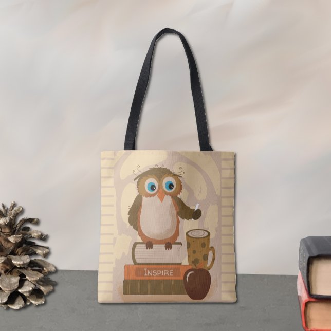 Brown  Orange Owl Teacher Tote Bag (Brown owl tote bag .)