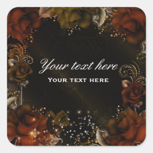Brown Orange Roses Birthday Wedding Sticker Label