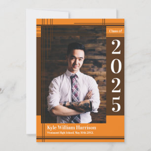 Brown Orange School Colour Graduation Photo Plaid Invitation