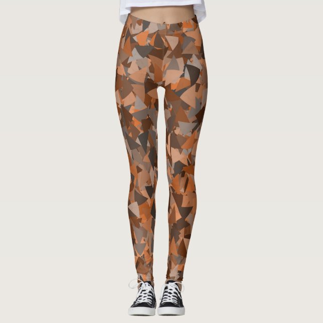 Brown Orange Triangle Pattern Leggings (Front)