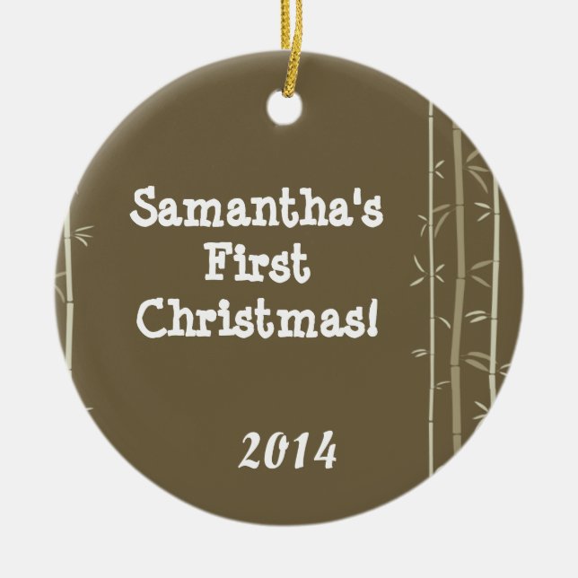 Brown Oriental Bamboo Personalised Name Ornament (Front)
