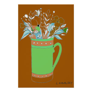 Brown Original Colourful Flowers In A Mug Poster