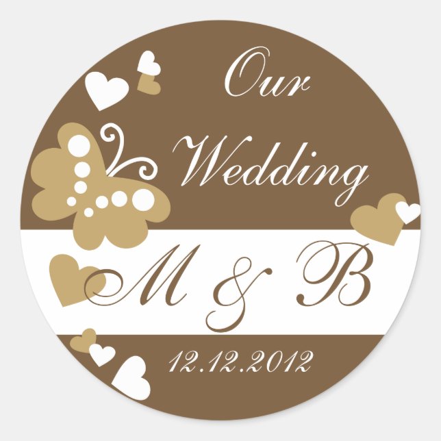 Brown Our Wedding Monogram Sticker (Front)