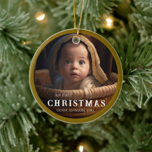 Brown Outline My First Baby Christmas Photo Ceramic Tree Decoration