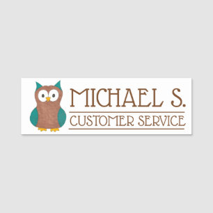 Brown Owl Animal Cartoon Bird Veterinarian Aviary Name Tag