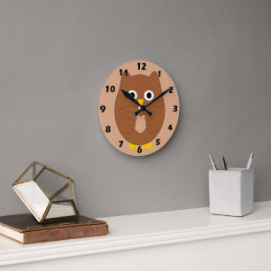 Brown Owl Design Round Clock