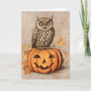 Brown Owl & Happy Halloween Orange Pumpkin Card
