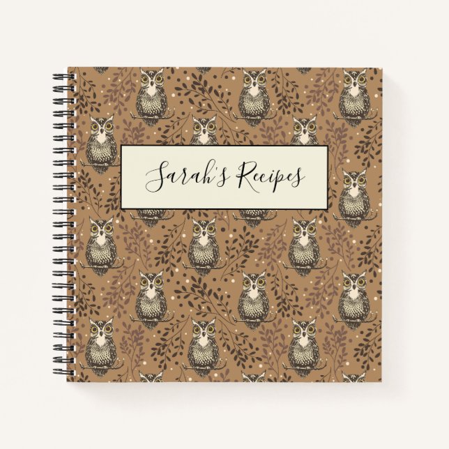 Brown Owl Illustrated Woodland Pattern Notebook (Front)
