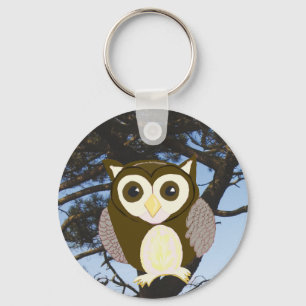 Brown Owl in a Tree Key Ring