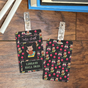 Brown Owl on a Book Library Hall Pass Badge ID Badge