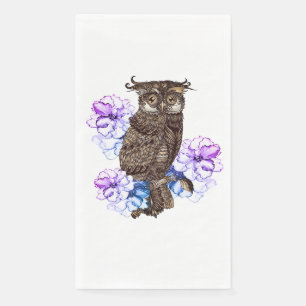 Brown Owl Purple Flowers Napkin