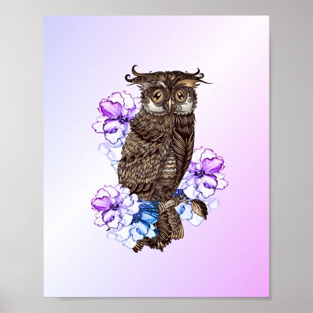 Brown Owl Purple Flowers  Poster (Front)