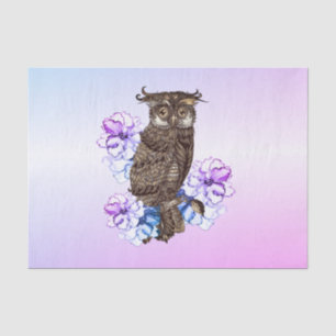 Brown Owl Purple Flowers Tissue Paper