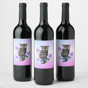 Brown Owl Purple Flowers Wine Label