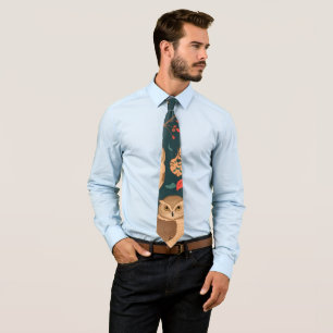 Brown Owl Retro Colourful Personalised Pattern Tie