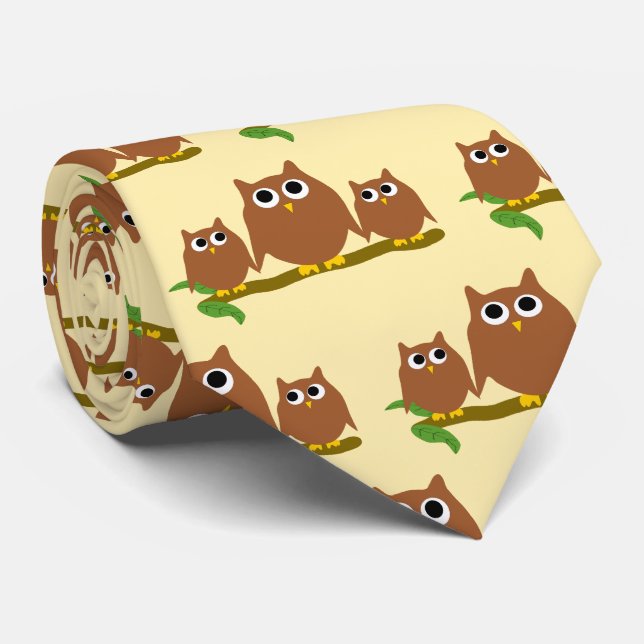 Brown Owls Design Any Colour Background Tie (Rolled)
