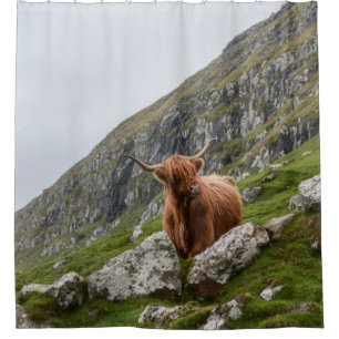 BROWN OX ON MOUNTAIN SHOWER CURTAIN