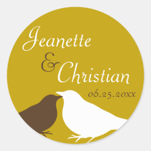 Brown pair love birds wedding favour seal label