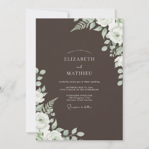 Brown Pale Green Floral Flourish Wedding Invitation