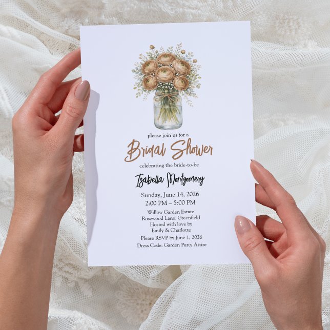 Brown Palette Ranunculus Mason Jar Bridal Shower Invitation (Brown Palette Ranunculus Mason Jar Bridal Shower Invitations
)