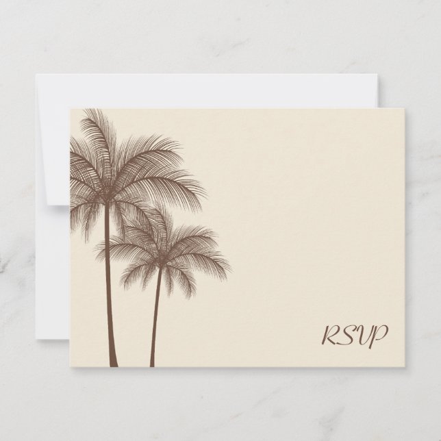 Brown Palm Tree RSVP Wedding Response Card (Front)