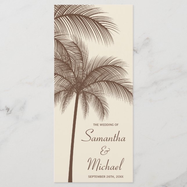 Brown Palm Tree Tropical Wedding Program Programme (Front)