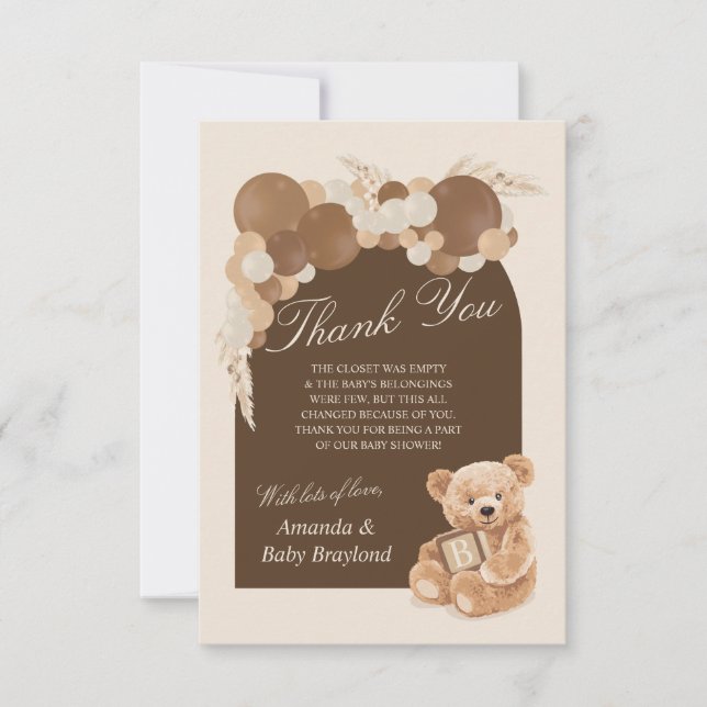 Brown Pampas Grass Teddy Bear Thank You Card (Front)