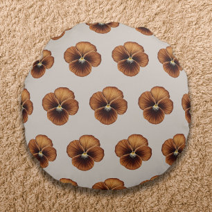 Brown Pansy Flower Seamless Pattern on Round Cushion