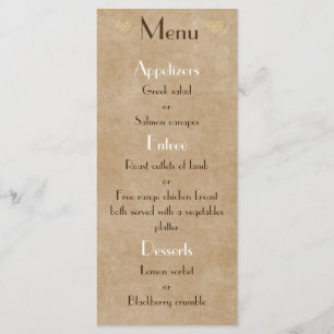 Brown Paper Bag Rustic Heart Wedding Menu List