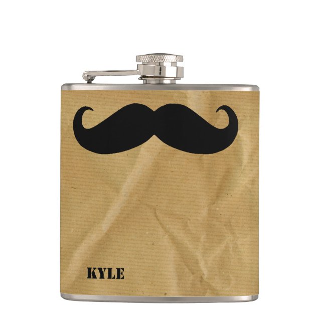 Brown Paper Bag with Moustache Custom Flask (Front)