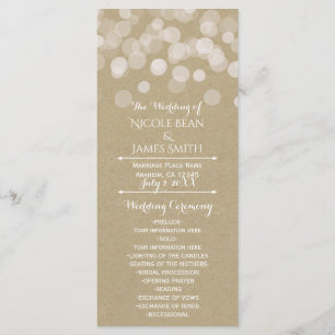 Brown Paper Simple Rustic Lights Wedding Program Programme