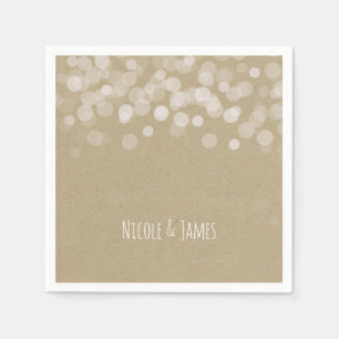 Brown Paper Simple Rustic White Lights Wedding Napkin