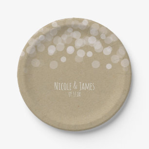 Brown Paper Simple Rustic White Lights Wedding Plate