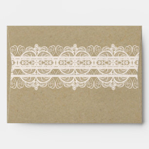 Brown Paper & White Lace Natural Rustic Wedding Envelopes